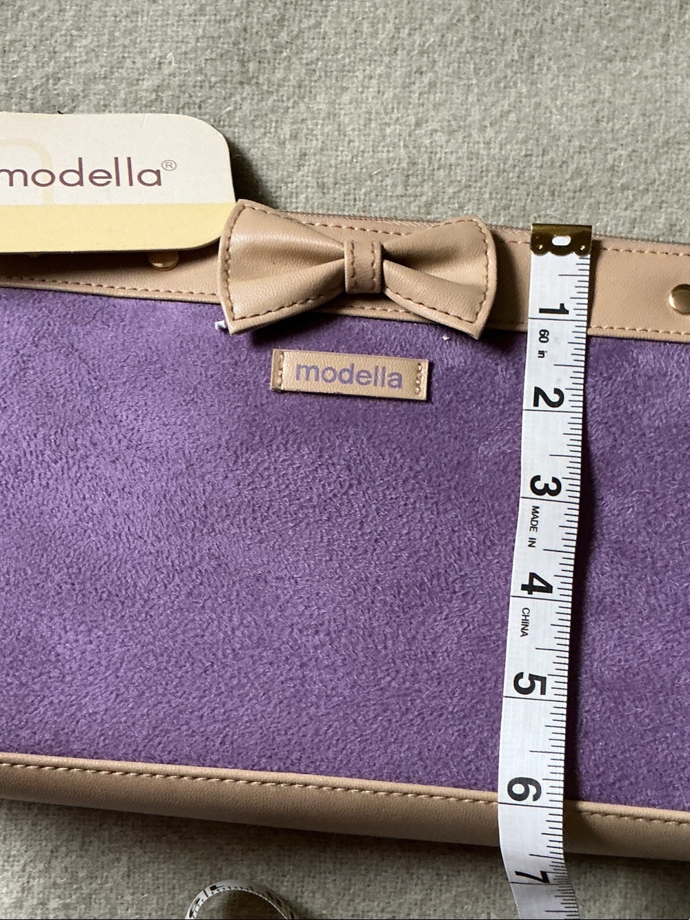 Modella Purple and Nude Bow Accent Wristlet Clutch - Picture 4 of 5